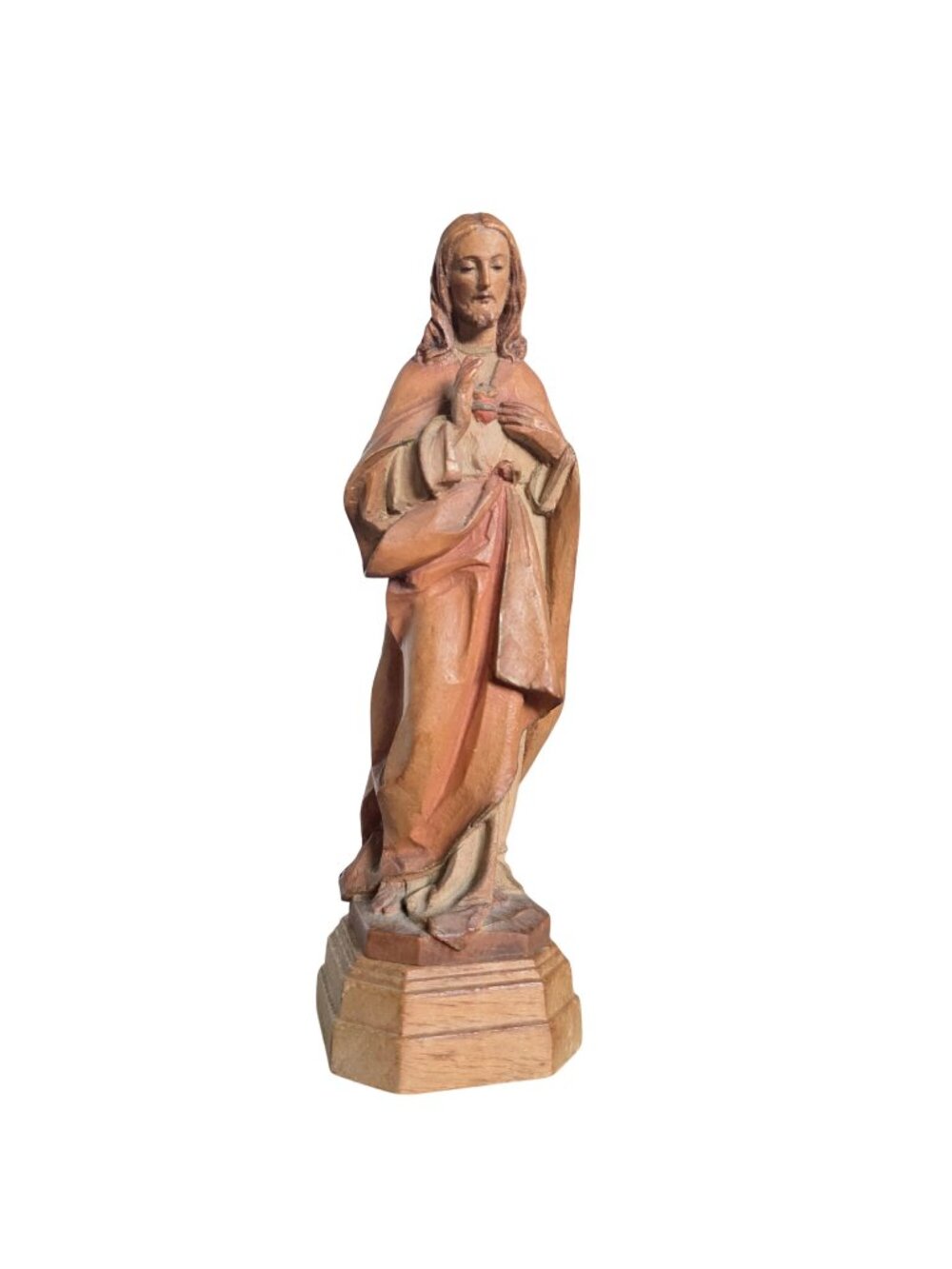 Vintage Hand-Curved Sacred Heart of Jesus Christ Gesturing a Blessings 2" x 7"